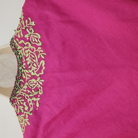 Lafayette148 Pink 100% Linen Beaded Embroidered Tailored Sleeveless Blouse  SZ 8 - Picture 10 of 12